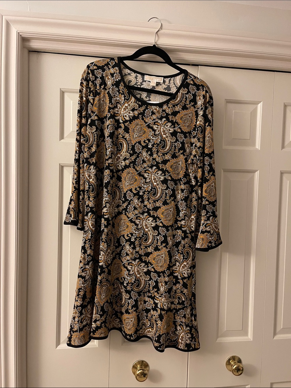 Michael Kors Black and Gold Paisley Shift Dress